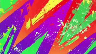 Renkli soyut grunge desen arka plan, mor kırmızı yeşil boya darbeleri, sıçramalar ve lekeler, kaotik dışavurumsal tuval, sıkıntılı boya dokusuyla canlı pop sanat tarzı