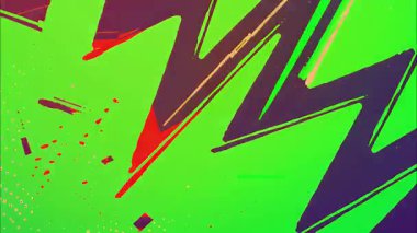 neon yeşil el çizilmiş grunge arkaplan, keskin zigzag fırça darbeleri, kırmızı siyah şimşek şekilleri, agresif mizah tarzı, sıçrayan aksanlı soyut boyalı yüzey