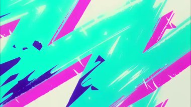 Yumuşak turkuaz soyut zigzag karikatür arka planı pembe fırça darbeleriyle, el çizimi kaba boya dokusu, düz mizah tarzı, akışkan çapraz hareket, anlamlı sanatsal animasyon yüzeyi