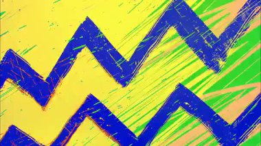 Mavi sarı boya darbeleriyle soyut el çizimi zigzag deseni, kaba grunge deseni, düzensiz fırça çizgileri, çizgi roman tarzı arka plan, anlamlı köşegen kompozisyonu, sanatsal animasyon yüzeyi