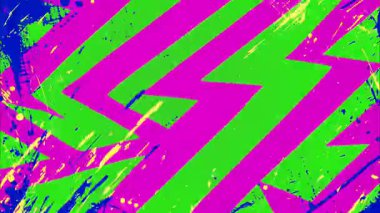 Parlak çizgi film zigzag grunge arka plan neon pembe ve yeşil boya vuruşları, kaba el çizimi desen, keskin grafik şekiller, enerjik çizgi roman tarzı anime desen, yüksek kontrast soyut animasyon arkaplan