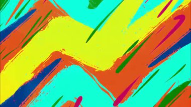 Soyut boya vuruşu arka planı koyu yeşil turuncu mavi el çizimi şekiller, grunge doku yüzeyi, çizgi roman animasyonu enerji dolu animasyon deseni