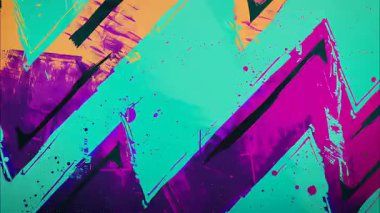 Keskin köşegen fırça darbeleri, turkuaz sarı aksanlar, el boyası doku, anime esinlenmiş enerjik animasyon deseni ile soyut mizah tarzı grunge arka plan