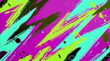 Canlı soyut çizgi film grunge arka planı, parlak şimşek vuruşları, neon yeşil cyan renkleri, elle boyanmış çizgi roman dokusu, cesur enerjik animasyon deseni.