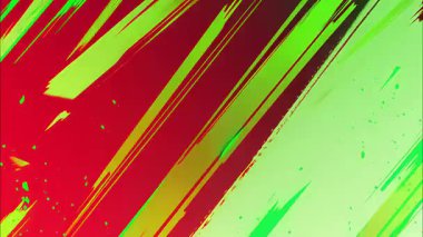 Soyut grunge dokusu kırmızı ve yeşil köşegen vuruşları, el çizimi fırça izleri, kaba çizgi roman tarzı sıçrama detayları, enerjik renkli animasyon yüzeyi