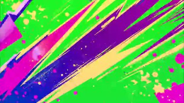 Soyut çapraz renk çizgileri, neon yeşil mor boya kesikleri, sıçrama dokusu, keskin fırça hareketi, el çizimi komik arka plan, enerjik çizgi film tarzı, kaba grunge boya izleri, canlı sanatsal soyutlama