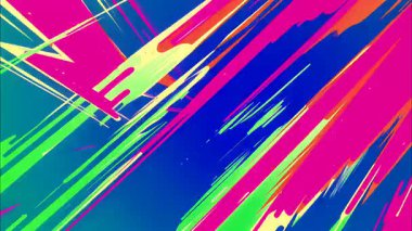 Mavi yeşil ve pembe el fırçası darbeleri, enerjik çizgi film çizgileri ve renkli grunge yüzey çizgileri ile soyut çapraz boya çizgili arka plan