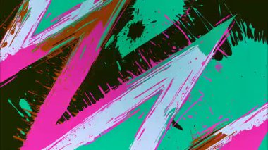 Renkli çizgi roman fırça darbeleri arka plan, pembe turkuaz siyah boya dokusu, soyut el çizimi zikzak şekilleri, enerjik çizgi film anime tarzı grunge illüstrasyon arka plan