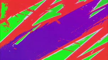 Parlak komik fırça darbeleri arka plan, soyut el çizimi şimşek şekilleri, neon yeşil mor boya dokusu, kaba kenarlı çizgi film anime tarzı grunge deseni, dinamik çapraz hareket, dışavurumcu boyalı arka plan