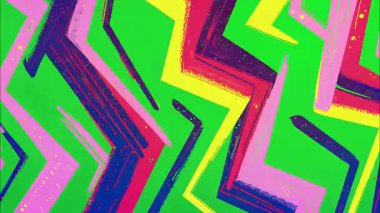 Canlı soyut zigzag karikatür arka plan, katmanlı el boyası vuruşlar, yeşil pembe sarı renkler, çizgi roman tarzı doku, dinamik oyuncu desen