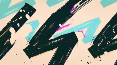 El çizimi grunge fırça arka plan, kaba çapraz boya darbeleri, bej siyah turkuaz renkler, soyut çizgi film anime dokusu, serpiştirilmiş dışavurumcu boyalı yüzey