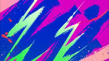 Çizgi roman Yıldırım Enerjisi Arkaplanı, Yeşil Güç Şekilleri ve Pembe Boya Sıçratmaları, El Çizimi Çizimi Çizimi Doku Hareketi ile Mavi Soyut Alan