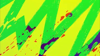El Çizimi Grunge Fırça Arkaplanı, Yeşil Çapraz Boya Vuruşları ve Kırmızı Aksanlı Parlak Sarı Alan, Çizgi Film Soyut Doku Hareketi