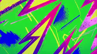 Canlı Çizgi Roman Yıldırım Arkaplanı, Pembe ve Mavi Enerji Şekilleriyle Neon Yeşil Soyut Alanı, El Çizimi Çizimi Çizgi Filmi Şablonu, Yüksek Kontrastlı Grunge Dokusu