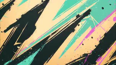 El Çizimi Grunge Fırça Arkaplanı, Bej Tuval Üzerinde Siyah Sert Boya Vuruşları, Turkuaz ve Pembe Aksan Sıçratmaları, Çizgi Çizgi Roman Tarzı Soyut Doku, İfade Manüel Resimleri Hareketi