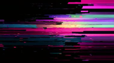 Soyut arıza çizgileri, eflatun cyan dijital bozulma, yatay hareket çizgileri, neon renkli gürültü, bozuk sinyal dokusu, geleceksel müdahale arka planı, veri akışı hatası, siber estetik görsel gürültü, teknik arıza sanatı