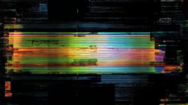 Yatay renk bantlı soyut arıza, yeşil sarı turuncu ışık çizgileri, dijital gürültü bozulması, analog parazit çizgileri, bozuk veri dokusu, siber punk tarzı hareket, gelecekteki görsel hata deseni, teknolojik hasar etkisi