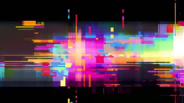 Renkli yatay veri çizgileri, neon dijital çarpıtma çizgileri, siber punk ışık yolları, RGB ses bantları, fütüristik teknolojik müdahale, yüksek kontrast koyu soyut hareket dokusu