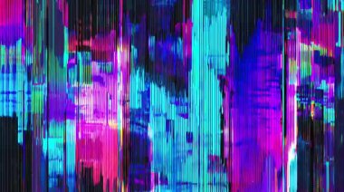 Renkli dijital kolonları olan dikey arıza arka planı, gerilmiş piksel çizgileri, kademeli renk akışları, elektronik parazit dokusu, soyut veri yağmuru efekti, gelecekçi siber görseller, canlı spektrum bileşimi