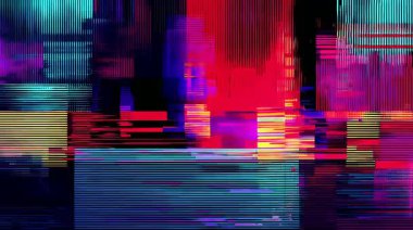 Dikey piksel sütunları, renkli dijital çubukları, neon spektrum çizgileri, bozuk veri blokları, siber gürültü deseni, canlı RGB paleti, fütüristik sinyal görselleştirmesi, bozuk ekran estetiği, parazit dokusu