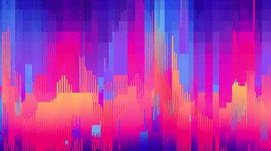 Dikey dijital yağmur arkaplanı, neon mavisi sütunlar, soyut veri düşüşü efekti, piksel gürültülü siber sinyal çarpıtma animasyonu ve parlaklık çizgileri