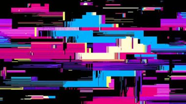 Katmanlı siber punk arıza hareketi, soyut dijital hasar arka planı, piksel çizgisi paraziti, RGB sinyal karmaşası, elektronik bozulma animasyonu, fütüristik teknoloji dokusu