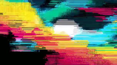 Yüksek kontrastlı mozaik arkaplan, yoğun piksel blokları, çok renkli dijital hasar dokusu, ağır gürültü animasyonlu soyut bozuk video yüzeyi