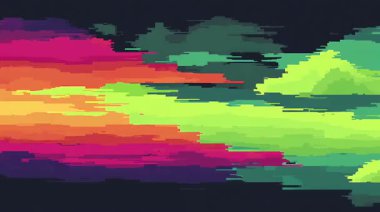 Geniş yatay dijital arıza ışını neon pembe Cyan ışığı, siber punk veri iletim arkaplanı, animasyon elektronik sinyal bozma dokusu