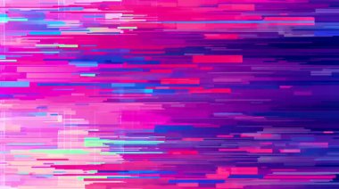 Yatay pembe ve mor dijital çizgili soyut arkaplan, neon renk bozulması, hızlı hareket pikseli çizgileri, elektronik ses dokusu, siber soyut hareket, dijital müdahale şablonu, modern teknoloji arka planı, fütüristik görme