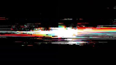 Yoğun beyaz arıza yatay RGB çizgileri, aşırı açığa çıkmış dijital parazit, bozuk sinyal flaşı, siber punk veri patlaması, siyah arkaplan üzerindeki hasarlı iletim etkisi