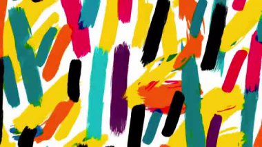 Kalın fırça darbeleri, renkli karikatür işaretleri, pop sanat grafikleri, canlı dışavurumsal şekiller, sanatsal funky boyalı arka plan.