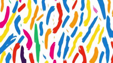 Renkli kıvrımlı dokunuşlarla el çizimi soyut desen, oyuncu çizgi film işaretleri, pop sanatı esinlenilmiş fırça dokusu, beyaz arkaplanda canlı çok renkli çizgiler, funky artistik arkaplan