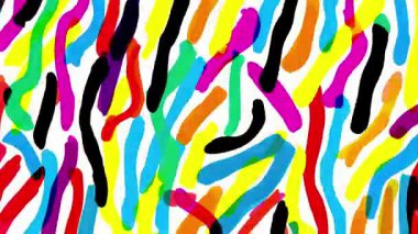 Funky el çizilmiş soyut fırça darbeleri arka plan, renkli kıvrımlı boya çizgileri, çizgi film pop sanat dokusu, canlı sarı mavi kırmızı şekiller, oyuncu düzensiz desen, sanatsal boyalı arkaplan, anlamlı grafik kompozisyon