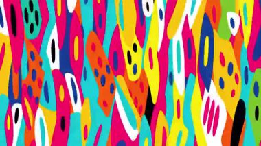 parlak soyut karikatür arka planı, renkli el çizimleri, dinamik şablon, pop sanat çizim tarzı, anlamlı boyanmış doku, organik formlarla kalın grafik kompozisyonu