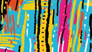 Tuhaf çizgi film soyut şablonu, dikey el boyası vuruşlar, renkli pop sanat dokusu, oyuncu fırça izleri, etkileyici naif illüstrasyon arka plan, kalın grafik yüzey