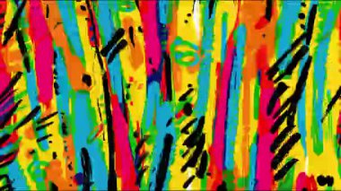 El çizimi soyut boya dokusu, kaotik renkli vuruşlar, çizgi film grunge deseni, anlamlı işaret çizgileri, canlı pop sanat arka planı, sanatsal kabataslak çizim tarzı yüzey