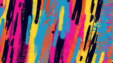 Etkileyici grunge boya darbeleri, kaotik renkli karikatür fırça izleri, el çizimi pop sanat arka planı, canlı, sanatsal yüzey animasyonu.