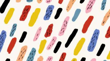 Oyuncu el çizimi soyut desen, renkli karikatür lekeleri, naif illüstrasyon dokusu, funky pop sanat arka planı, organik fırça şekilleri animasyon