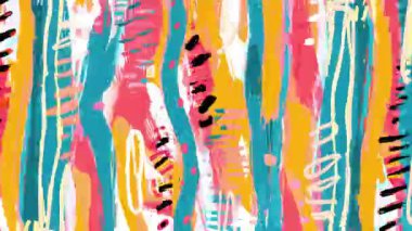 El çizimi soyut boya çizgileri, renkli dikey fırça darbeleri, anlamlı çizgi film dokusu, canlı pop sanat arka planı, sanatsal dağınık boya animasyonu