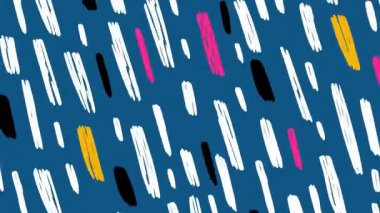 El boyası dikey çizgiler, mavi arkaplanda beyaz fırça izleri, en az grunge dokusu, oyuncu boyanmış vuruşlar, basit renkli şekiller, modern düz çizim tarzı.