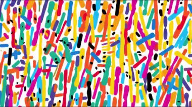 Yoğun renkli fırça izleri soyut arkaplan, kaotik el darbeleri, oyuncu çizgi film dokusu, beyaz yüzeyde çok renkli boya çizgileri, anlamlı grunge deseni, enerjik sanatsal çizim