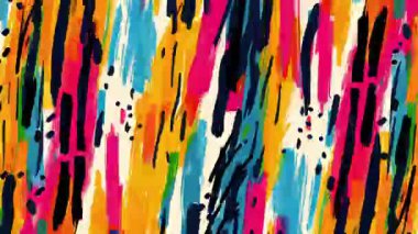 Dikey boya darbeleri, çok renkli el fırçası izleri, anlamlı karalama arkaplanı, sarı pembe aksan, ham boyalı yüzey, cesur görsel enerjiye sahip oyuncu sanatsal desen.