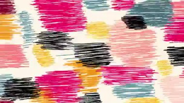 Soyut karalama boya blokları deseni, el desenli dikdörtgenler, canlı pembe siyah mavi renkler, oyuncu sanatsal kompozisyon, kaba taslak vuruşlar, anlamlı modern soyut boyalı yüzey, dekoratif arka plan dokusu