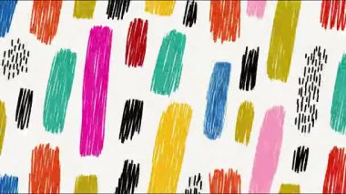 Soyut renkli boya blokları deseni, dikey el fırça darbeleri, canlı mavi turuncu turuncu renkler, oyuncu sanatsal doku, anlamlı boyanmış yüzey, dağınık mürekkep noktaları olan modern soyut arkaplan kompozisyonu.