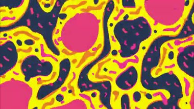 Organik kabarcıklarla soyut el çizimi dalgalı desen, akıcı eğri şekiller, düzensiz noktalar, retro çizgi film dokusu, pürüzsüz çizgilerle renkli psikedelik arka plan ve oyuncu hareketler.