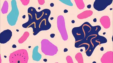 Yıldız lekeleri, el çizimi karikatür şekilleri, pastel arka plan, lacivert organik formlar, pembe ve cyan aksanlar, dağınık noktalar, saf çizim tarzı, renkli soyut doku gibi soyut desenler.