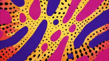 soyut benekli desen, sarı arkaplan, mor mavi uzun şekiller, noktalı doku, psikedelik karikatür tarzı, dinamik el çizimi soyut arkaplan