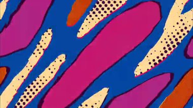 Soyut akış kalıpları, mavi dalga şekilleri, pembe oval elementler, bej arkaplan, noktalı doku, retro çizgi film tarzı, organik hareket arkaplanı, el çizimi soyut tasarım