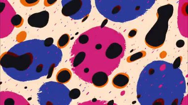 Soyut dairesel damlalar desen, tahıl desenli renkli yuvarlak şekiller, şakacı el çizimi arka plan, modern çizgi film soyut animasyon