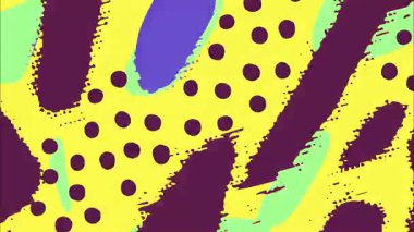 Soyut sarı mor desen, noktalı desenli organik damlalar, el çizimi modern arkaplan, neşeli çizgi film tarzı animasyon, canlı soyut yüzey